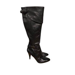 Nine West Womens Size 8 Black Leather  Boots Tall Knee High Back Zip